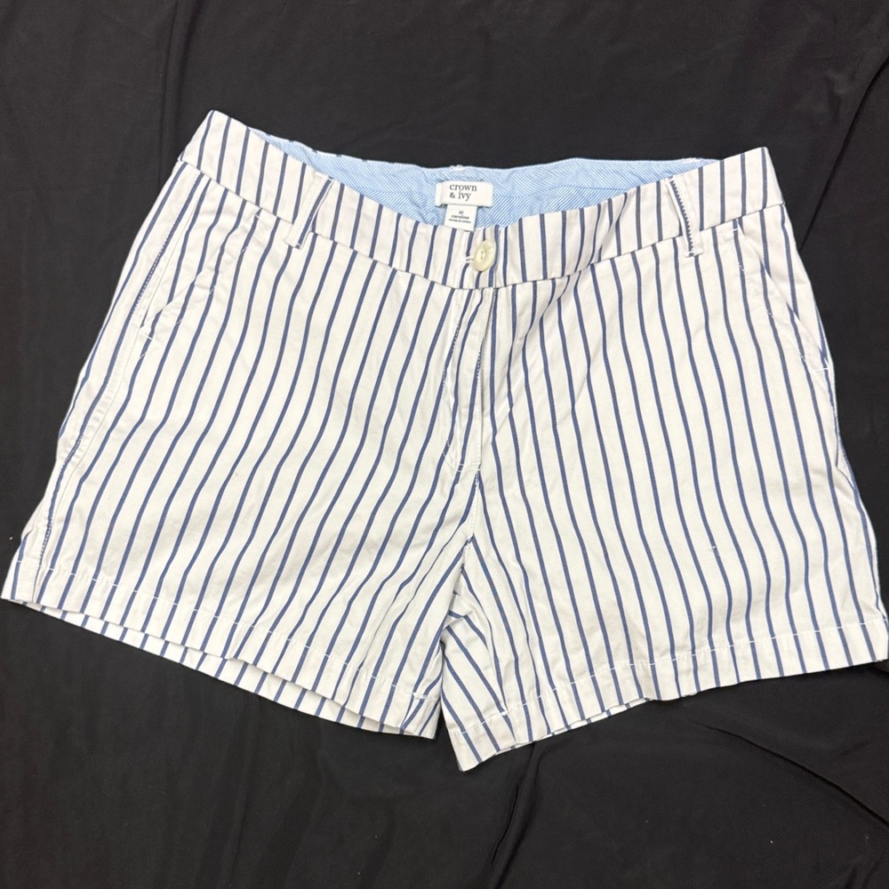 crown & ivy White Shorts with Blue Pinstripes